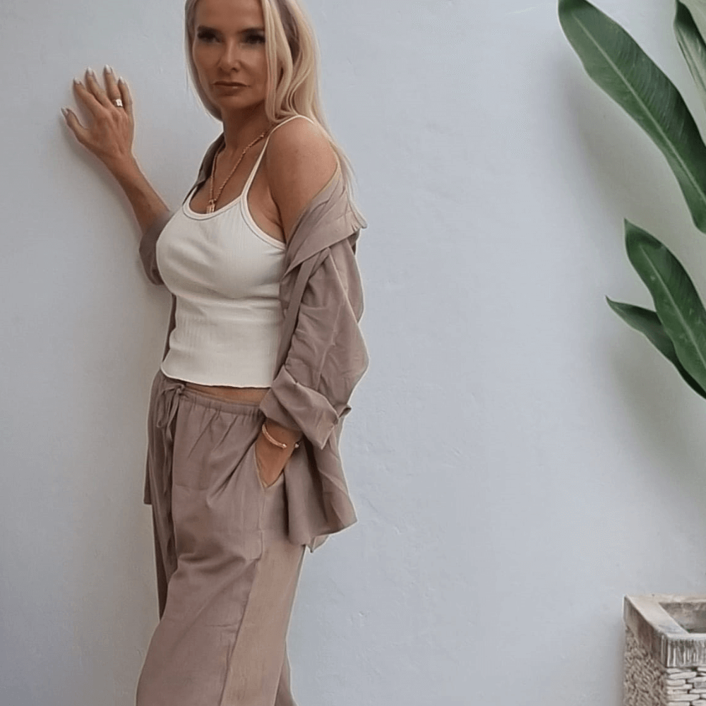 Linen Shirt & Pants Co-Ord in Taupe