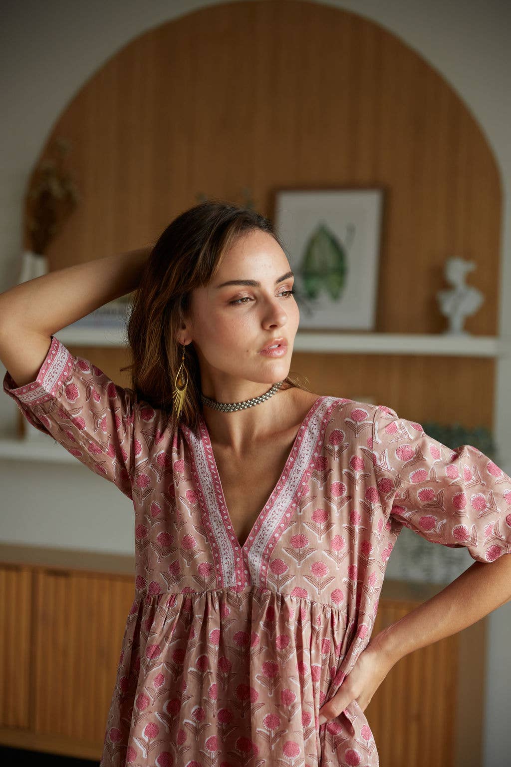 Pink Floral Hand-Printed Mini Dress