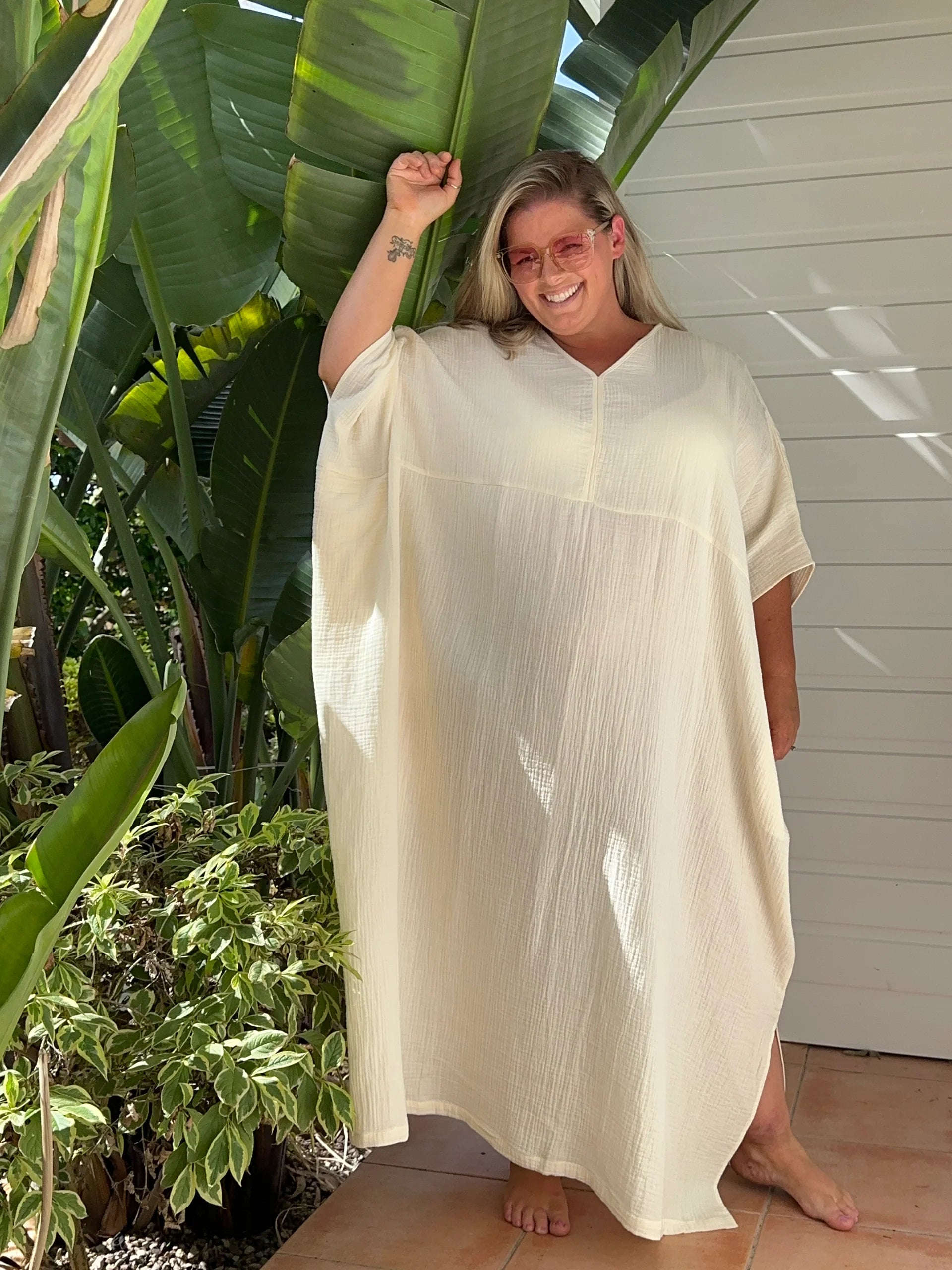 Shanti Cotton Gauze Kaftan ~ Vanilla