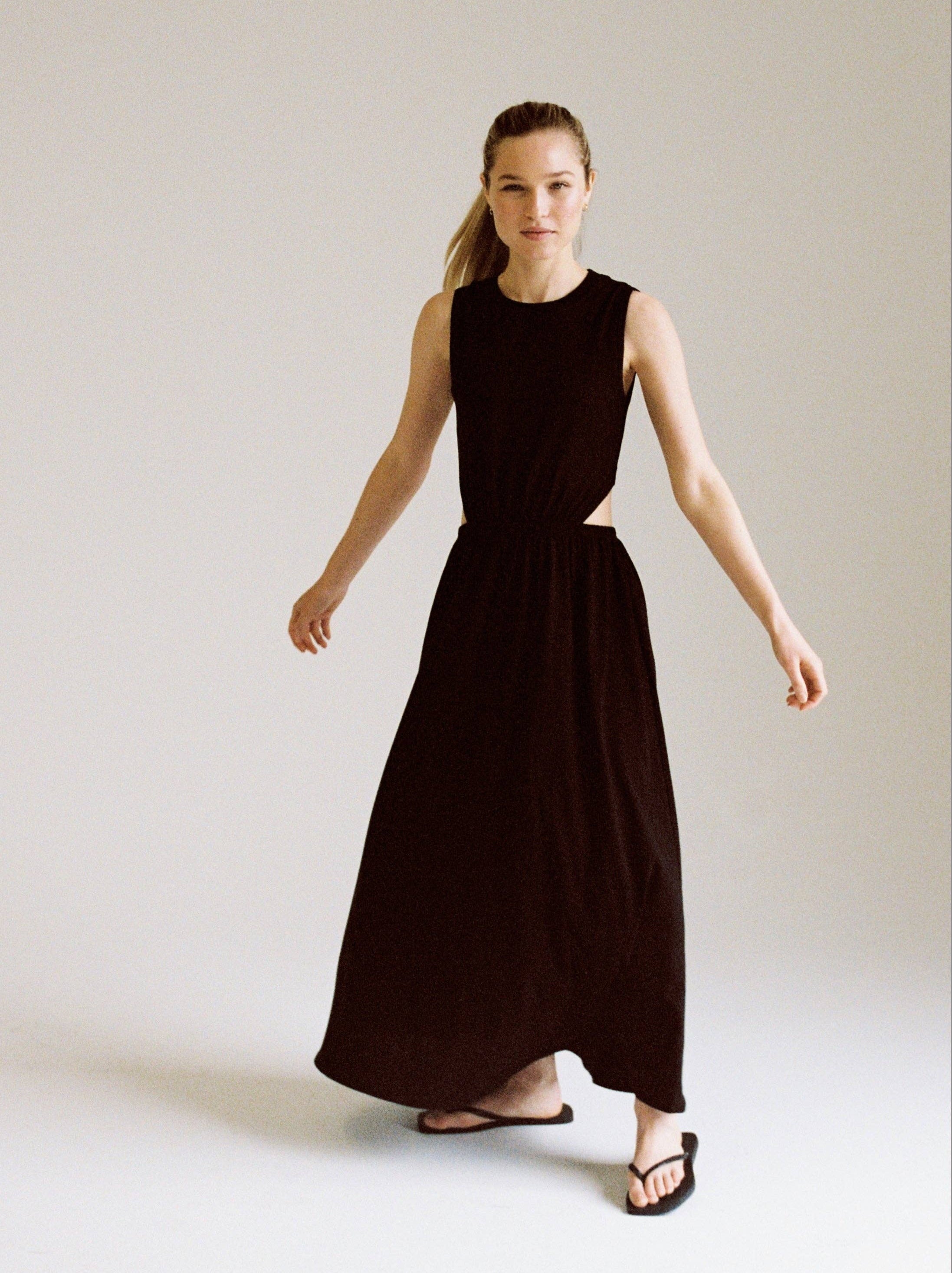 LA Relaxed Minimalist Organic Jersey Dress with Vented Back Style Society Marketplace  elegant all occassions