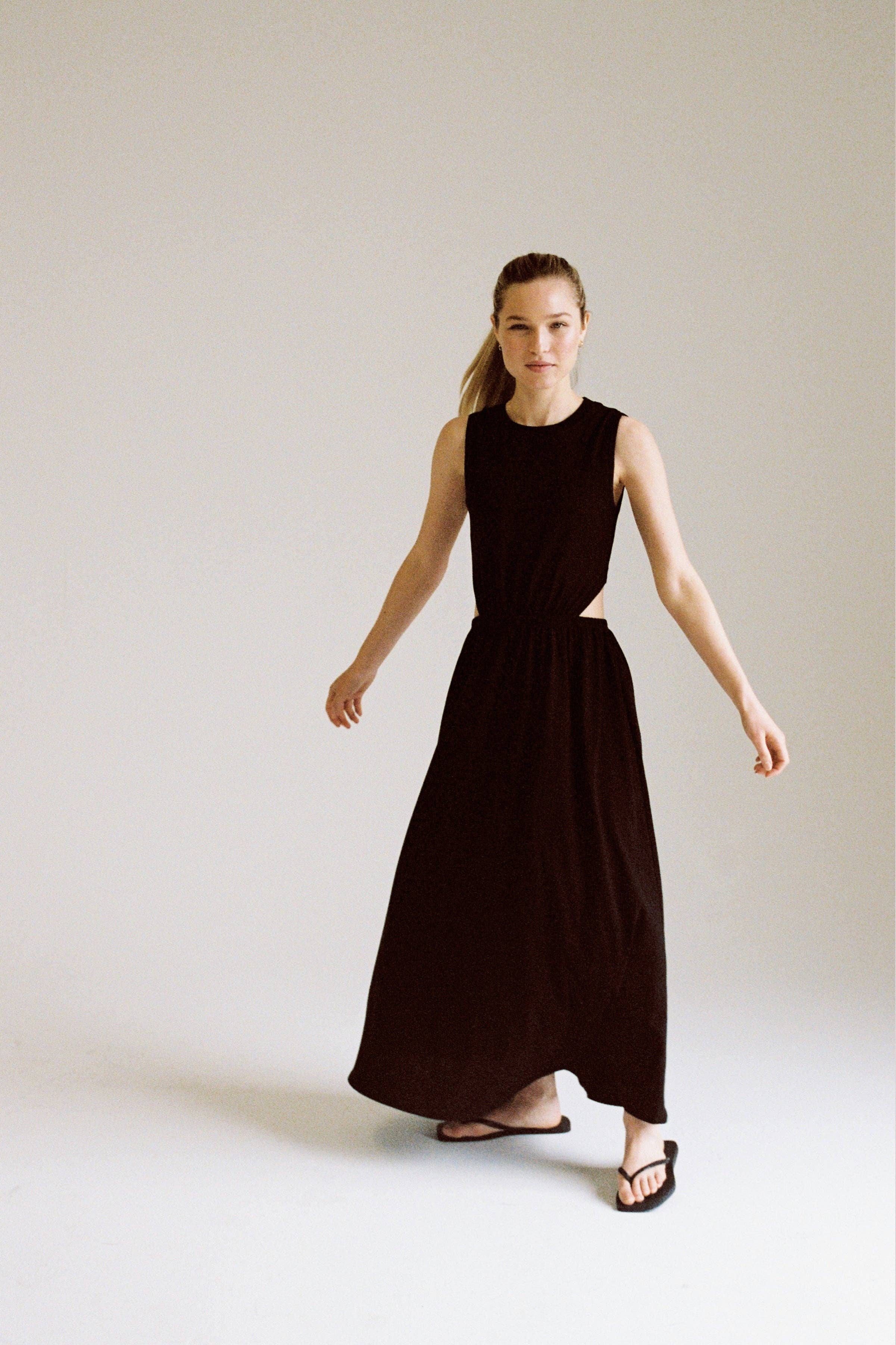 LA Relaxed Minimalist Organic Jersey Dress with Vented Back Style Society Marketplace  elegant all occassions