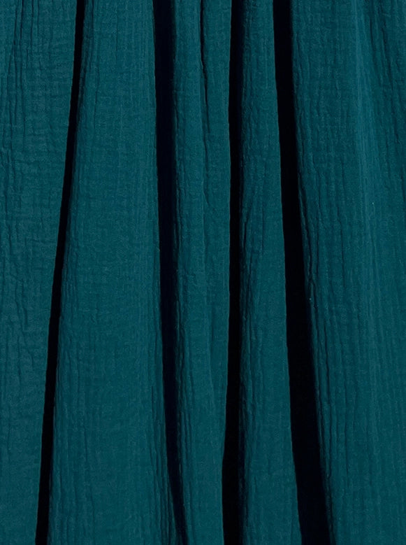 Magnolia Petrol Green Organic Double Gauze Dress close up of fabric Style Society Marketplace 