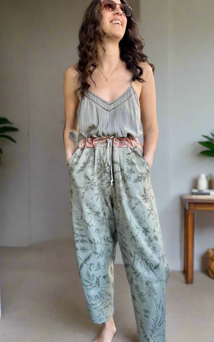 Market of Stars Map of My Heart Printed Boho Artist Pants in Sage - Style Society Marketplace