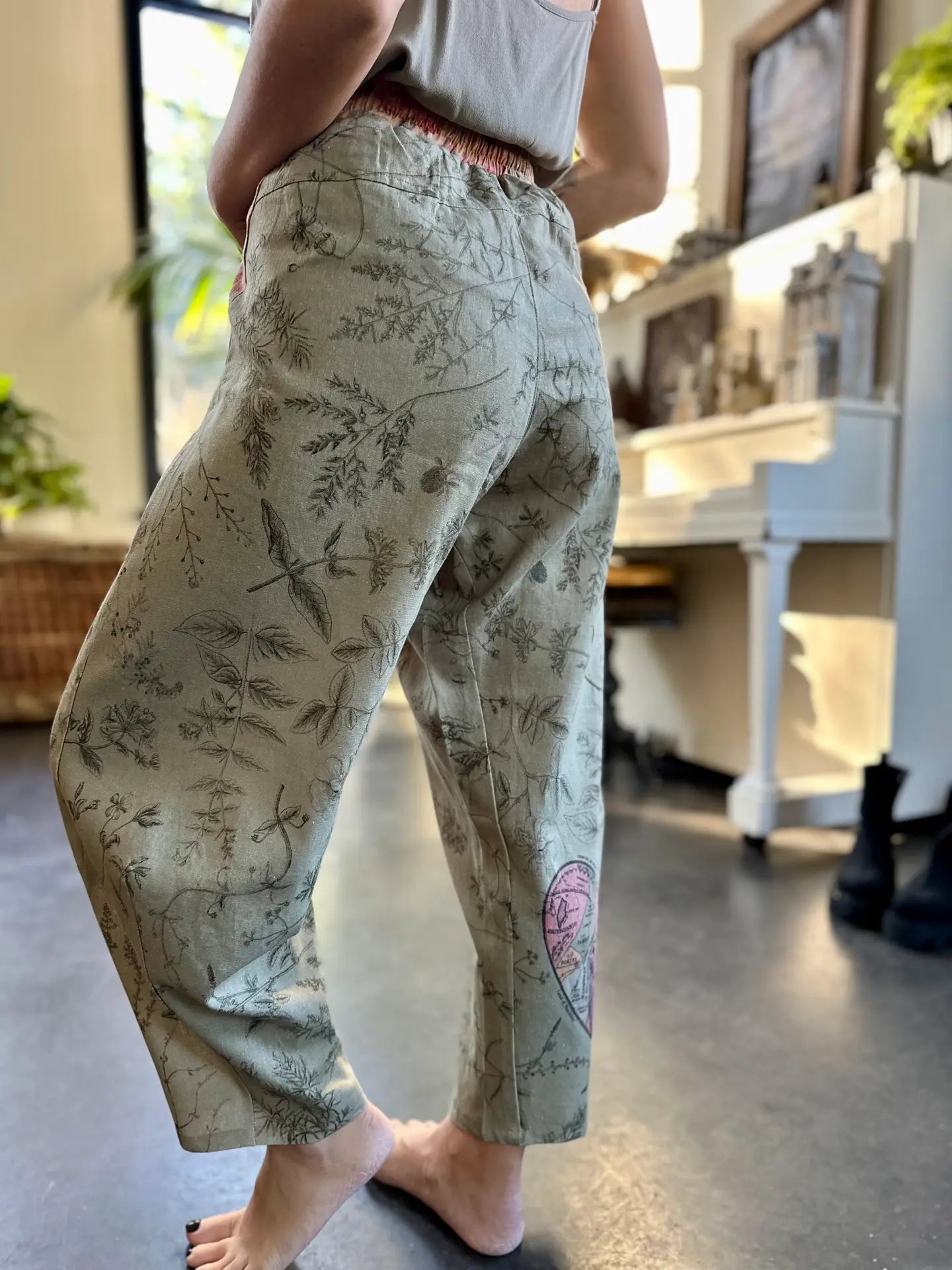 Market of Stars Map of My Heart Printed Boho Artist Pants in Sage casual and comfy pants - Style Society Marketplace