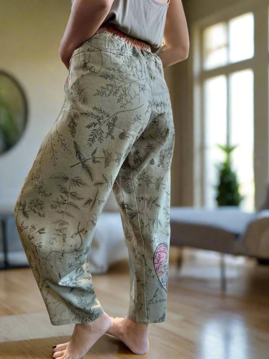 Market of Stars Map of My Heart Printed Boho Artist Pants in Sage casual and comfy pants - Style Society Marketplace