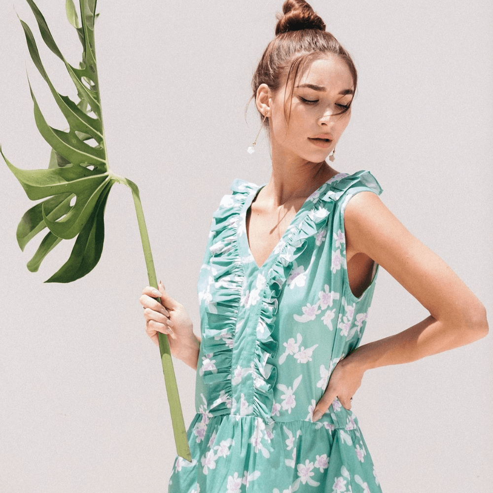 Lea Dress in Green Pistachio Orchid