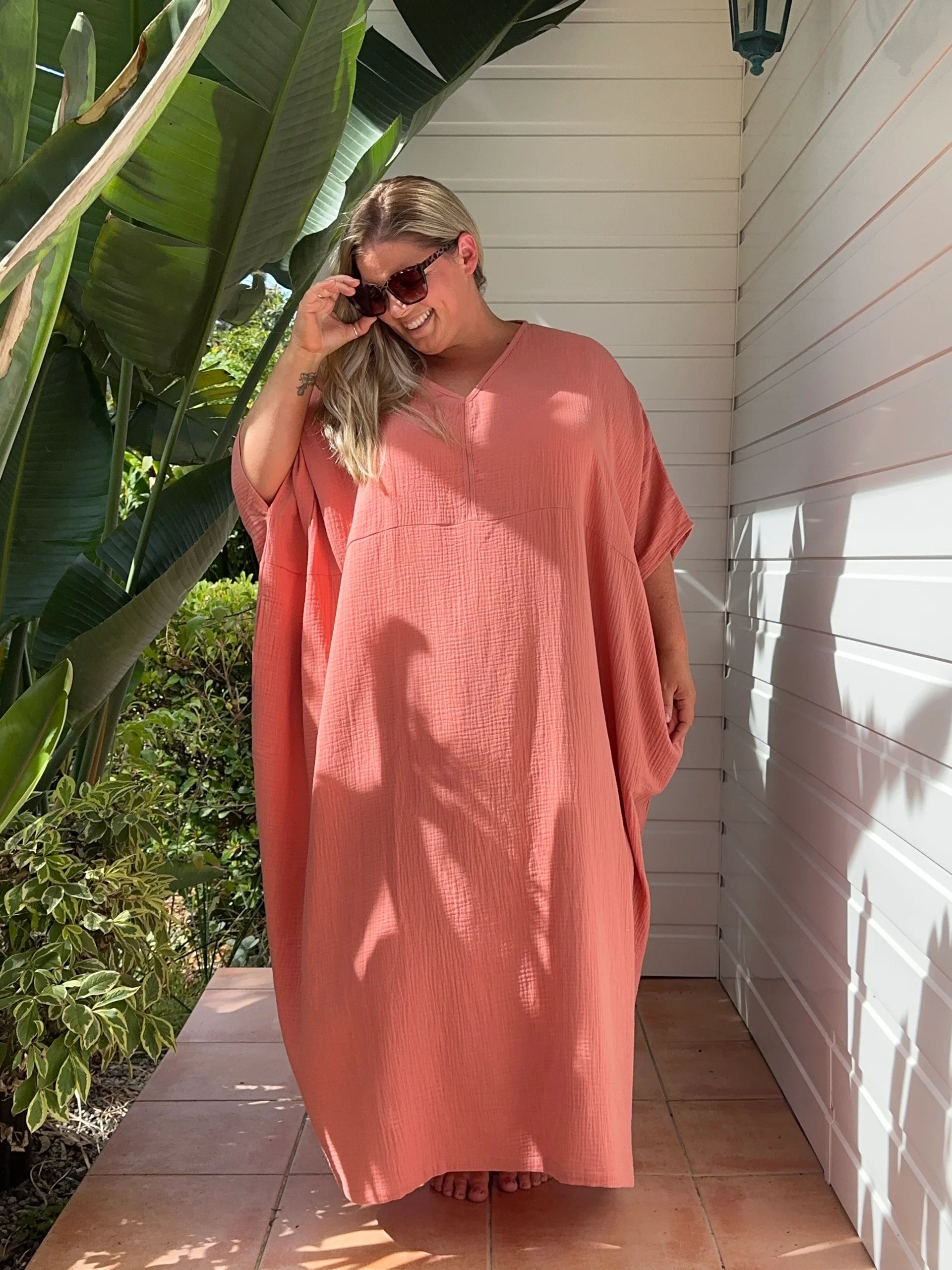 Shanti Cotton Gauze Kaftan ~ Rose