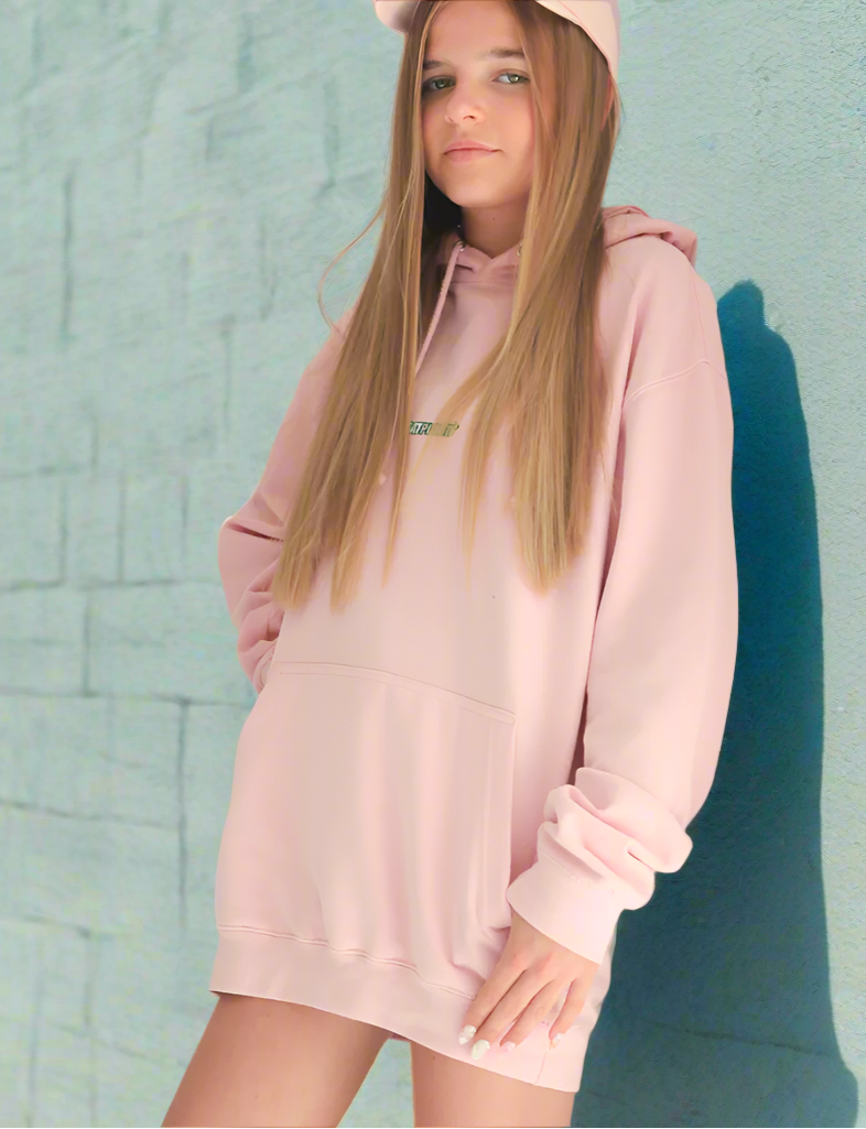 Teenager in Pink Hoodie Made from Organic Cotton