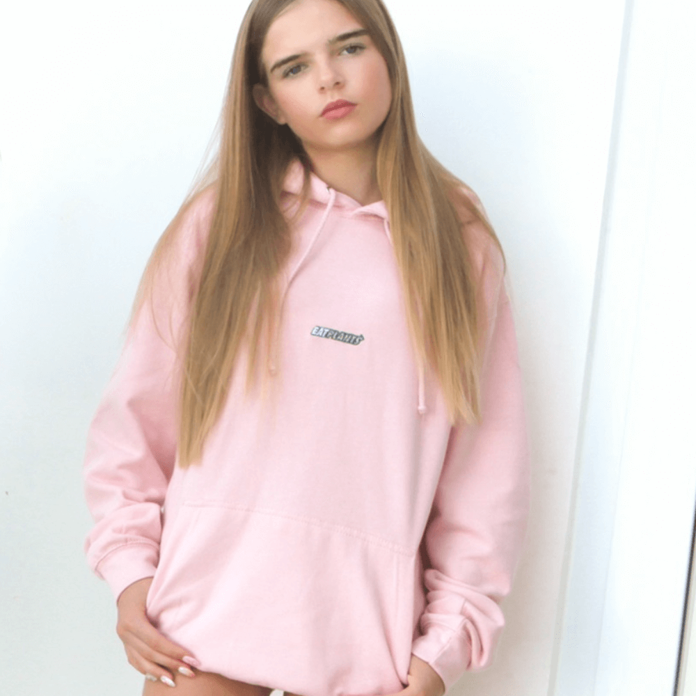 Teenagers Bubblegum Pink Hoodie with Embroidered EAT PLANTS Slogan - 0