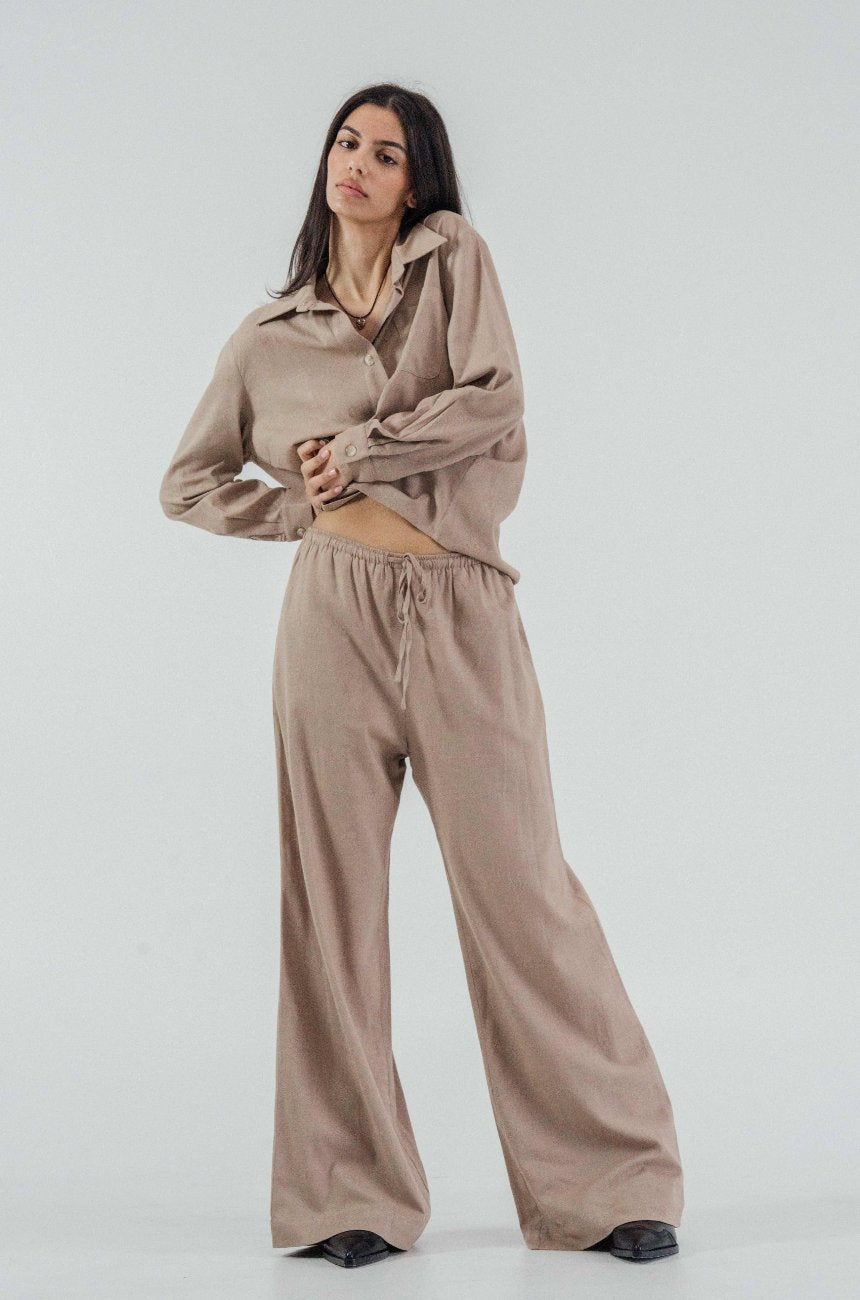 Wildflo Studio Linen Shirt & Pants Co-Ord in Taupe at Style Society Marketplace sustainable