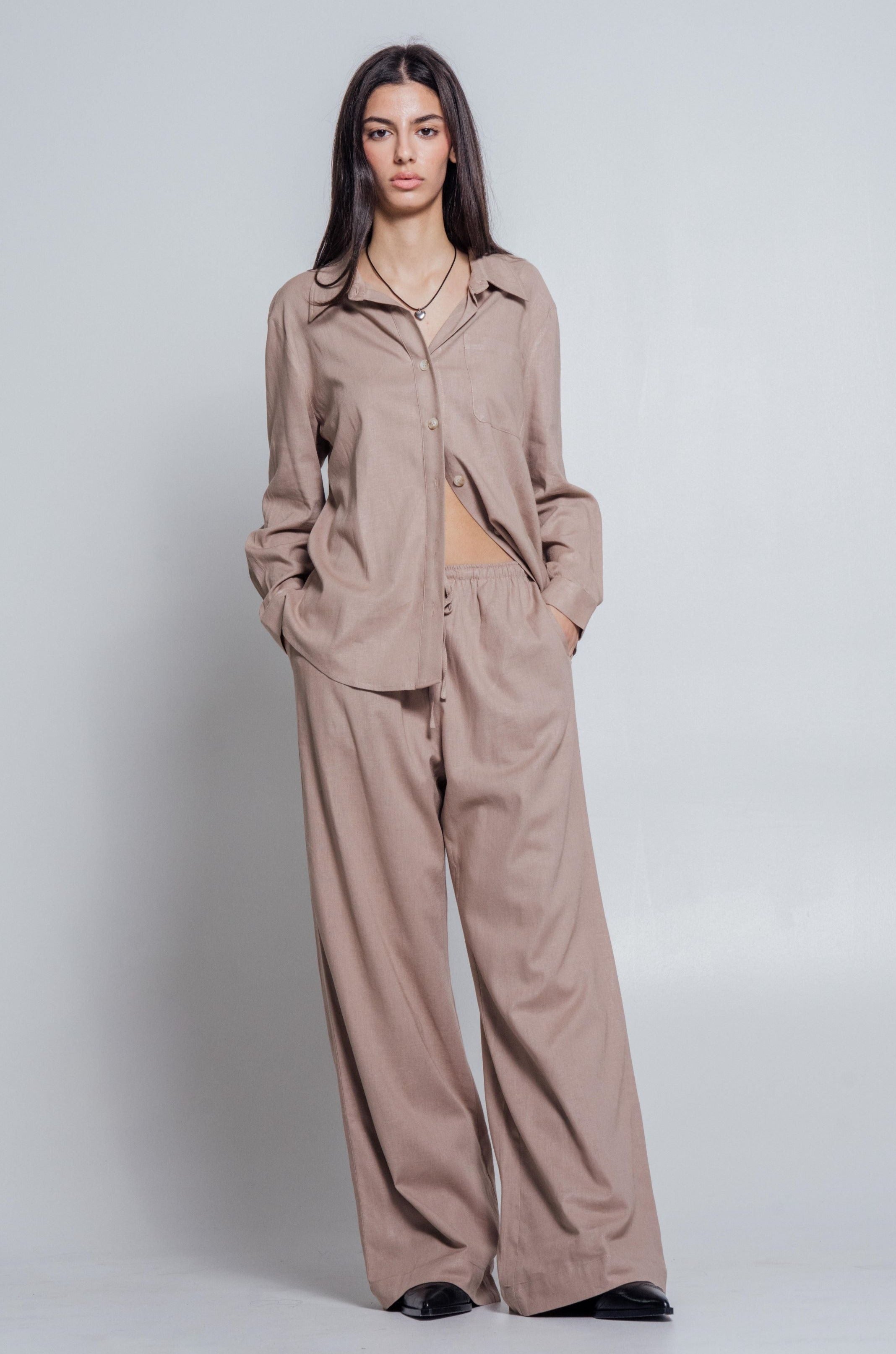 Linen Shirt & Pants Co-Ord in Taupe