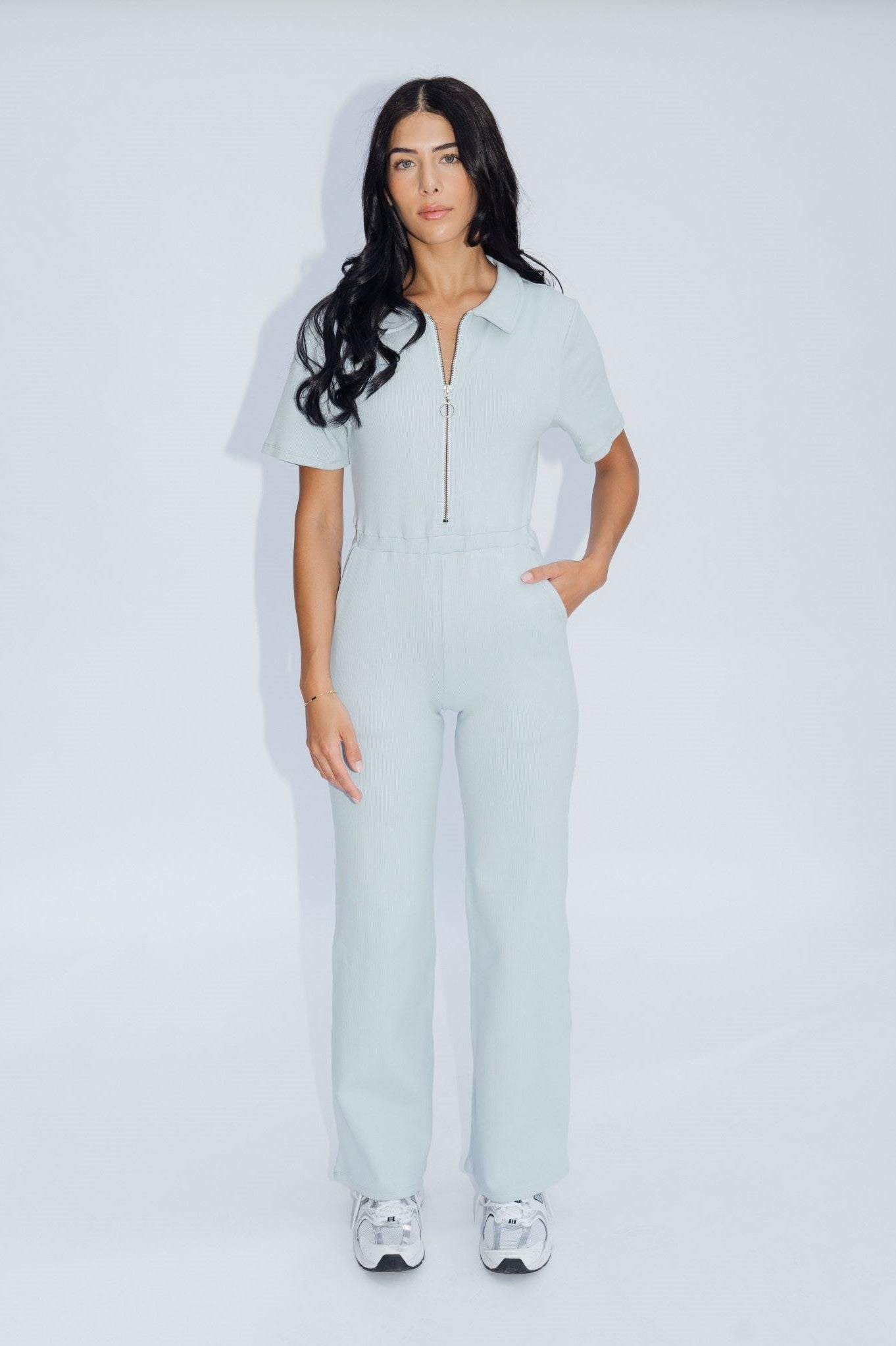 Ribbed Polo Jumpsuit in ilver