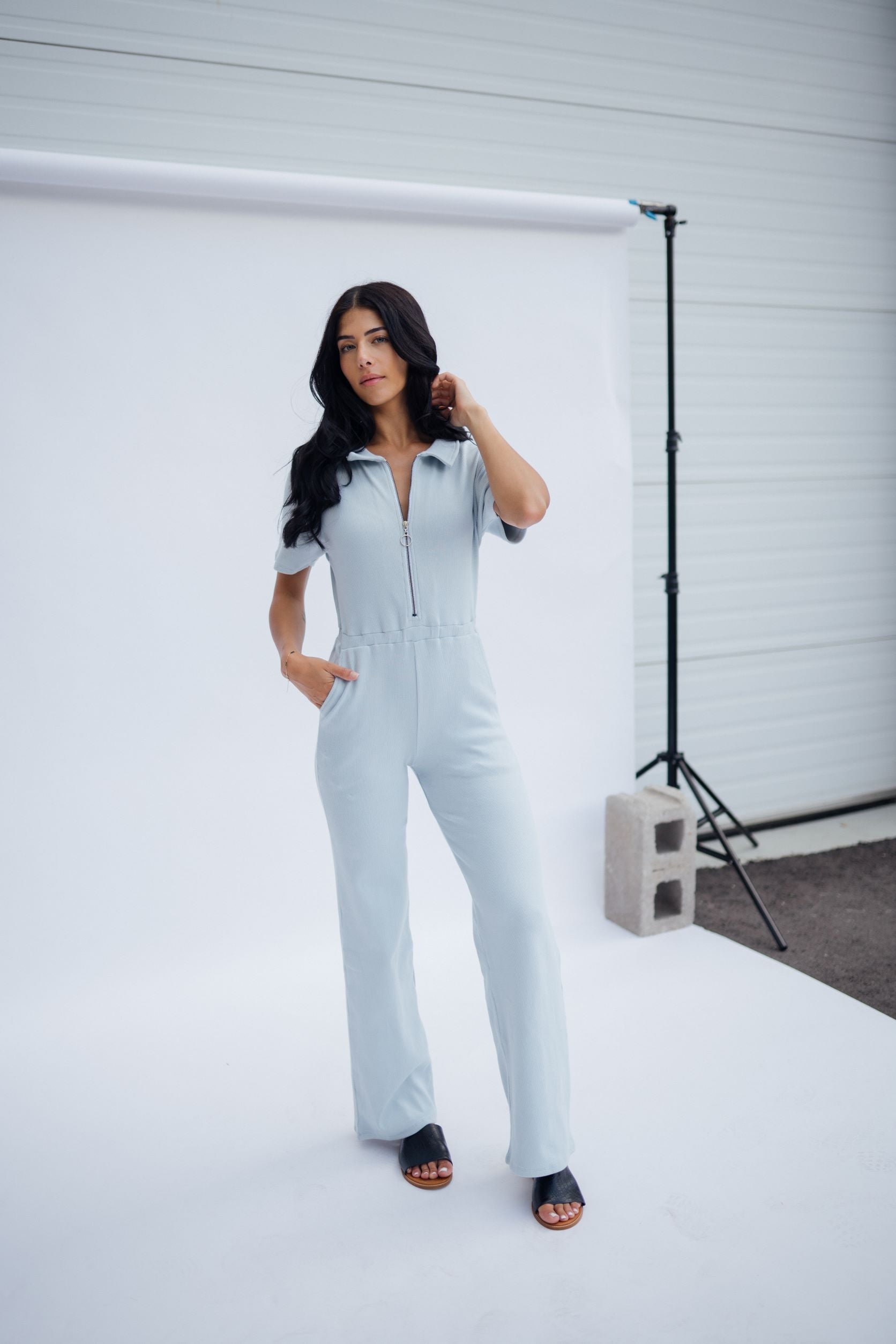 Ribbed Polo Jumpsuit in ilver
