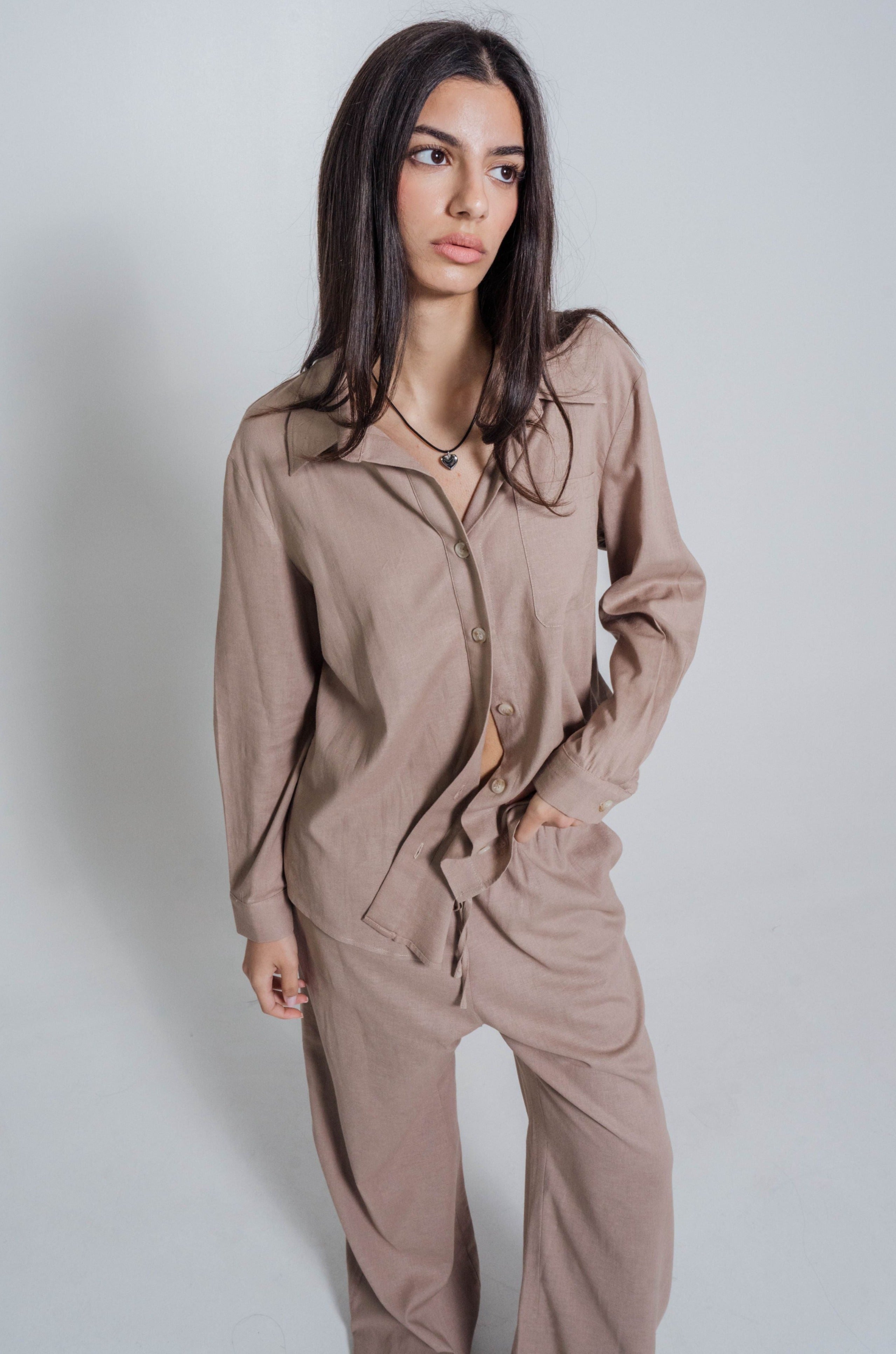 Wildflo StudioThe Linen Shirt in Taupe at Style Society set