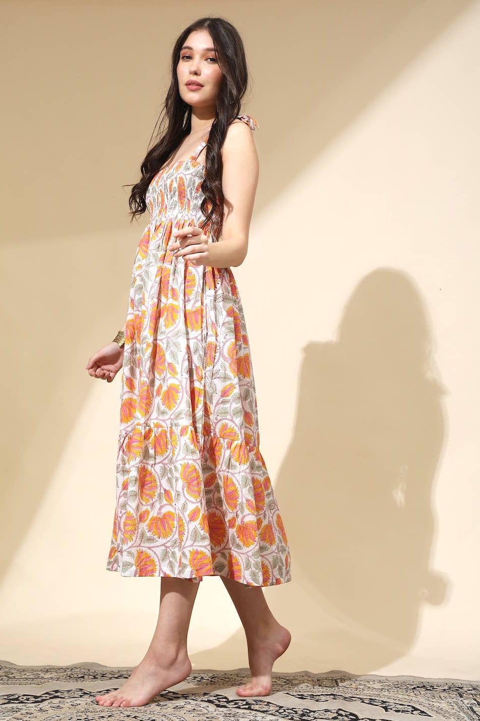 Sunny Hand-Printed Cotton Maxi Dress