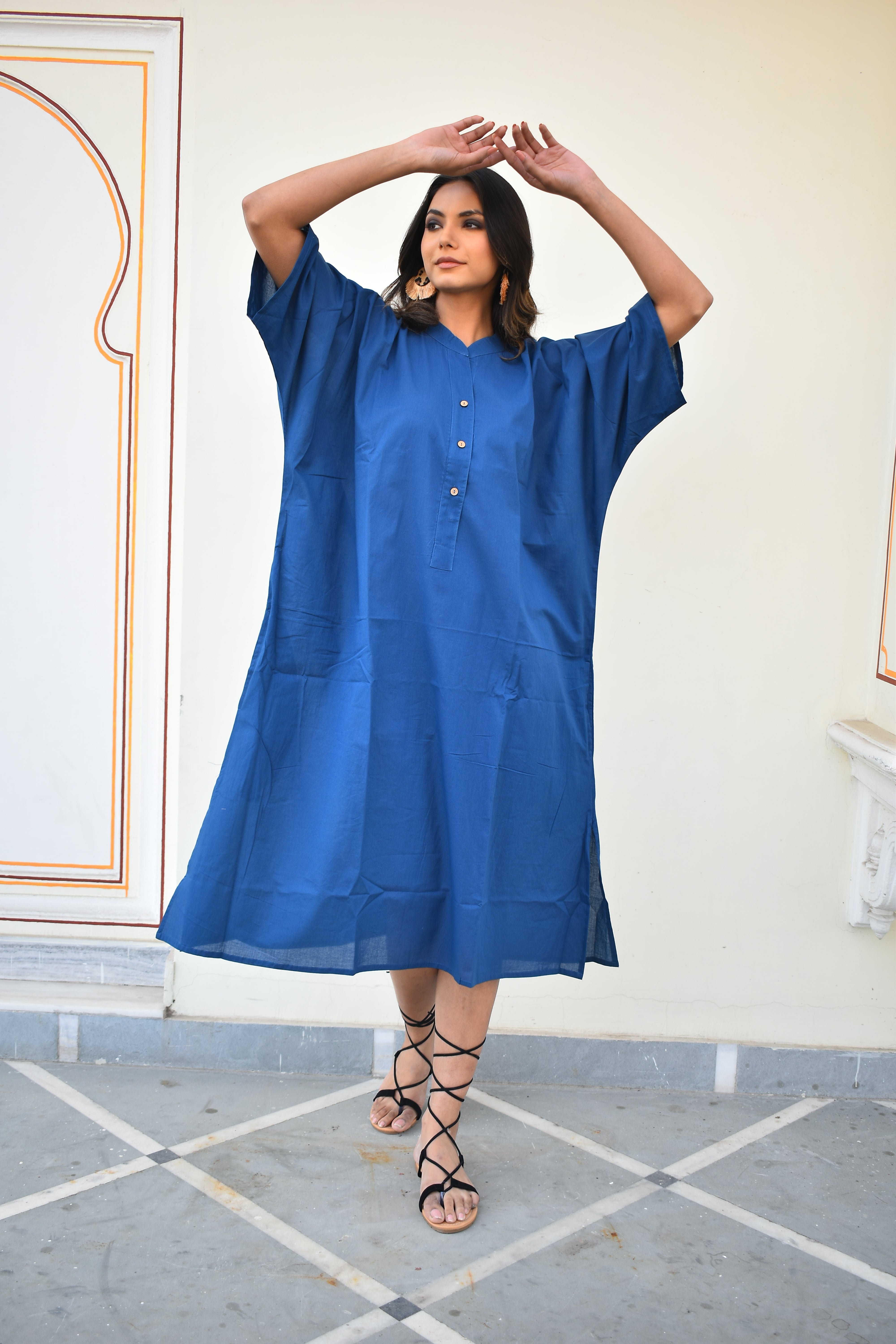 Meena Long Shirt Dress - Blue