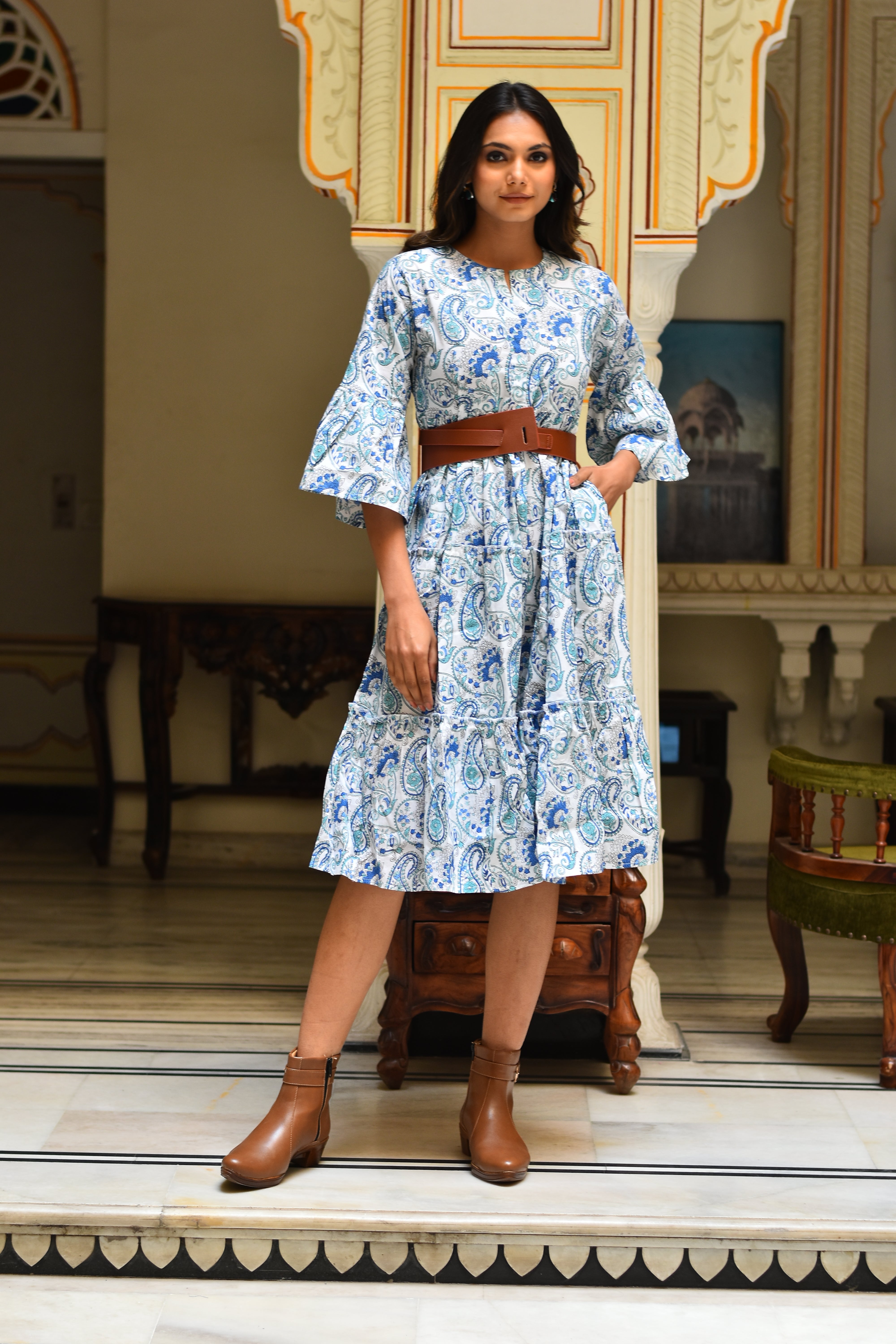 Padma Midi Dress - Blue Paisley