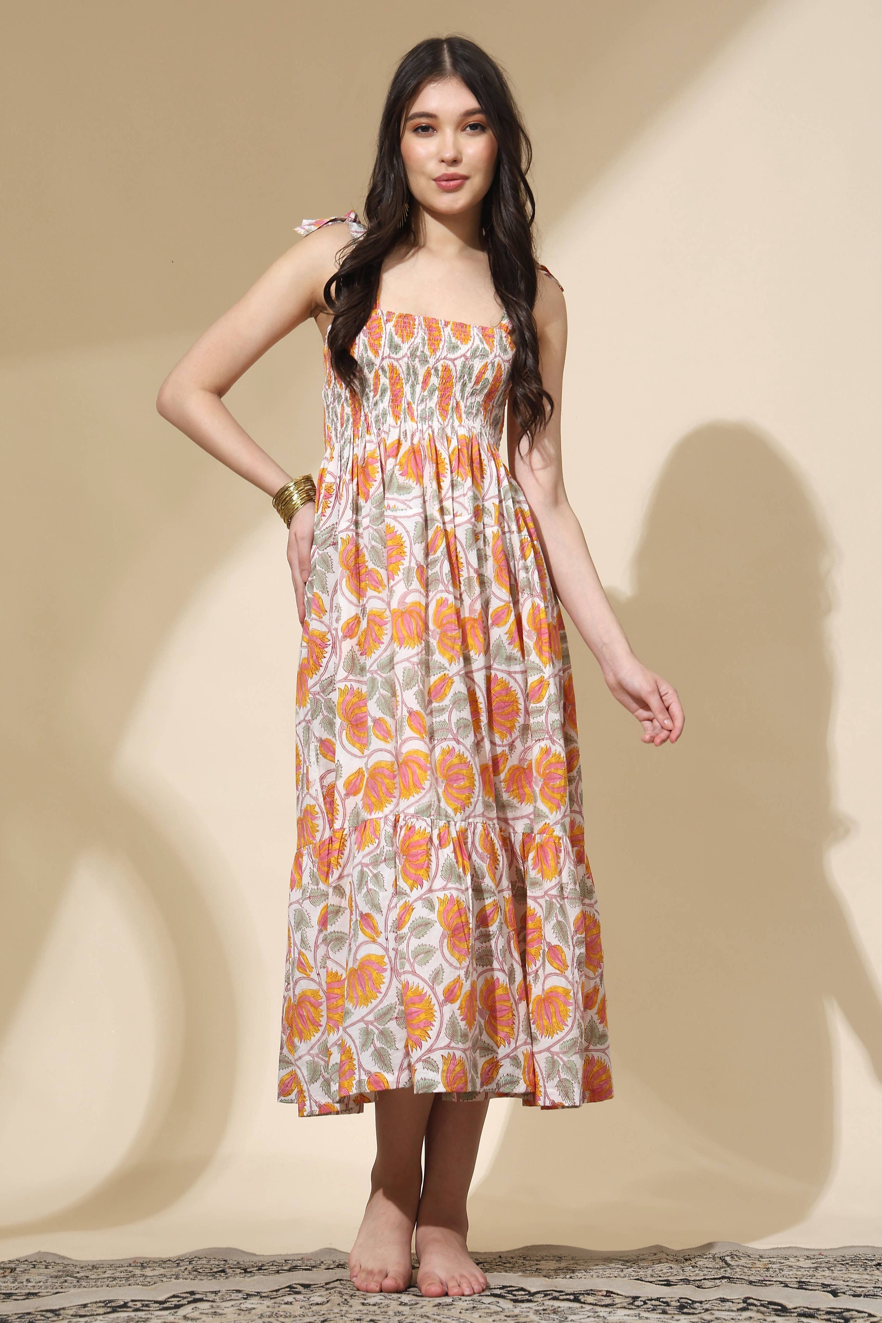 Sunny Hand-Printed Cotton Maxi Dress