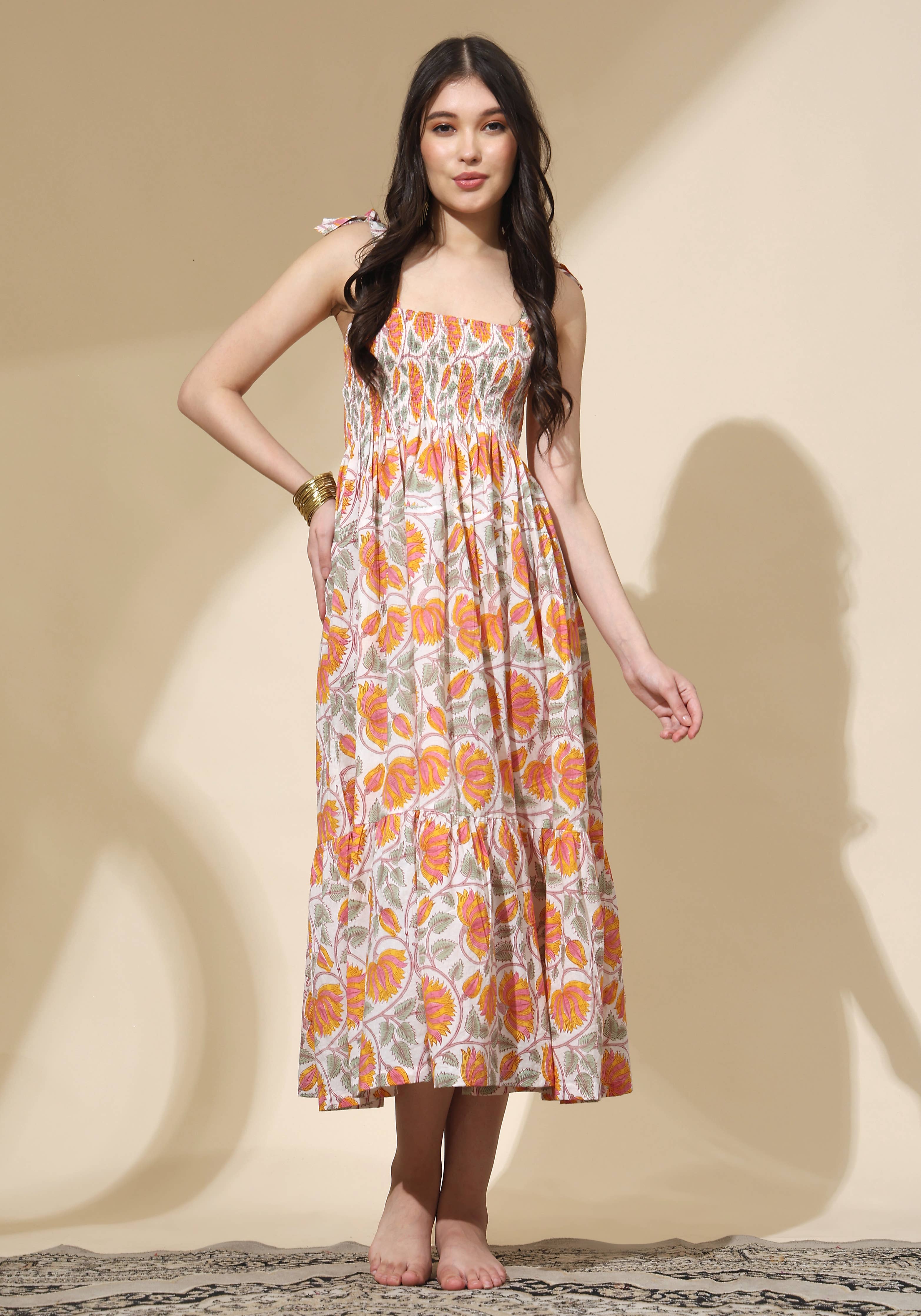 Sunny Hand-Printed Cotton Maxi Dress