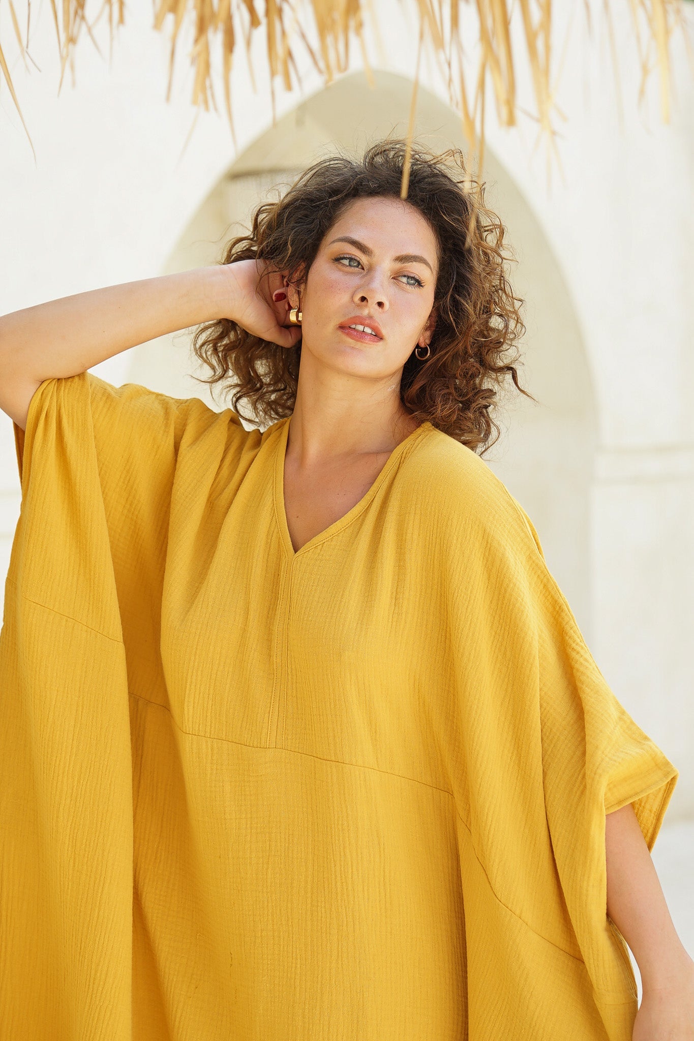 Shanti Cotton Guaze Kaftan - Tumeric