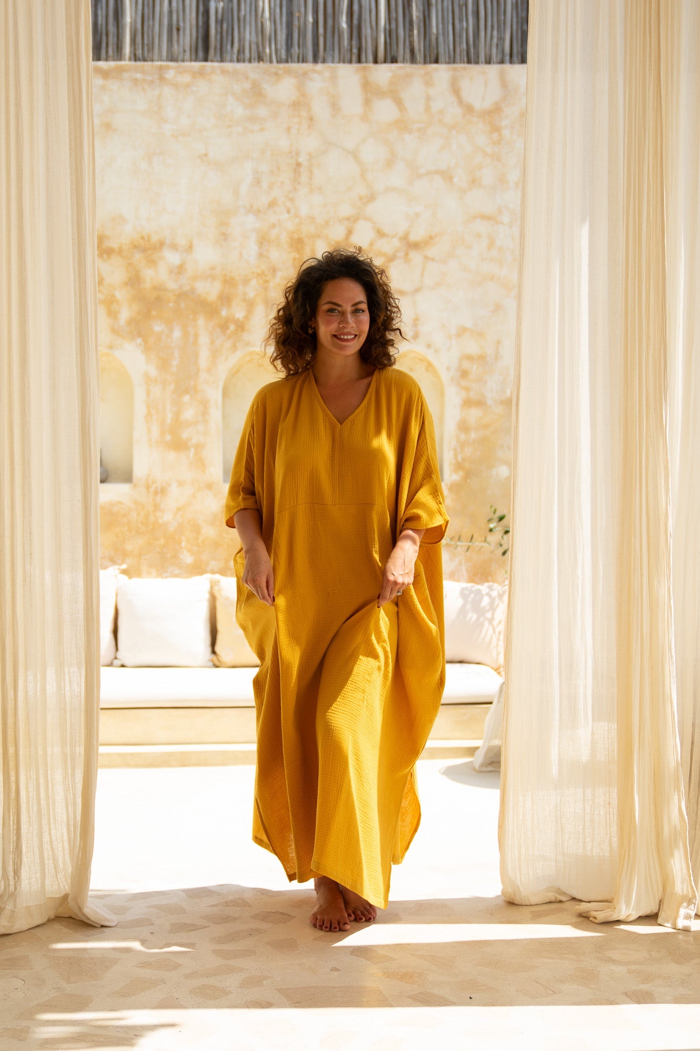 Shanti Cotton Guaze Kaftan - Tumeric