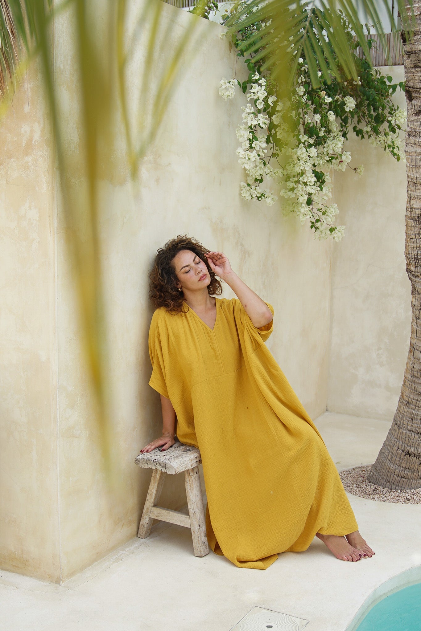 Shanti Cotton Guaze Kaftan - Tumeric