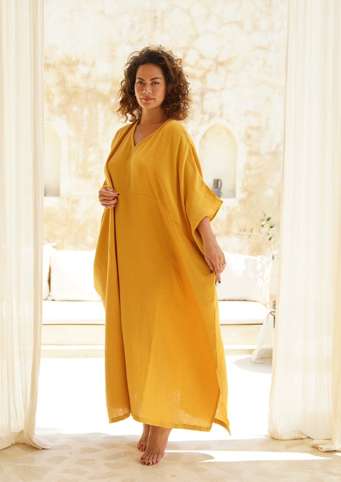 Shanti Cotton Guaze Kaftan - Tumeric