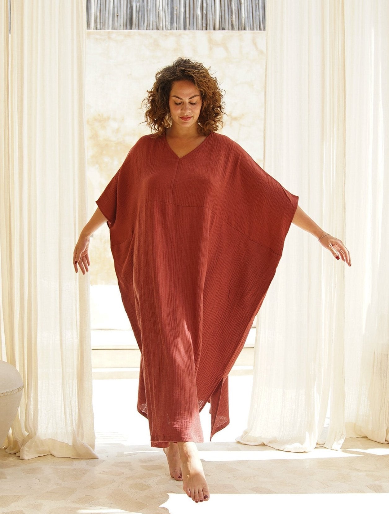 Shanti Cotton Guaze Kaftan - Saffron