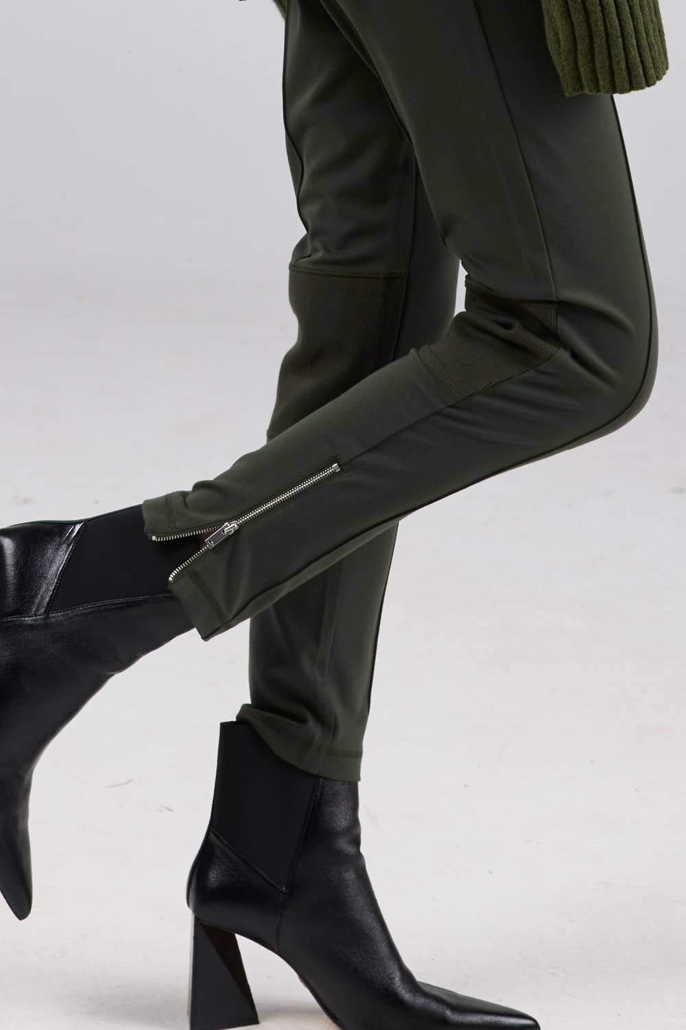 dref_by_d The Girlfriend Pant in Khaki Style Society Marketplace ladies / women pants close up of the angle zippers 