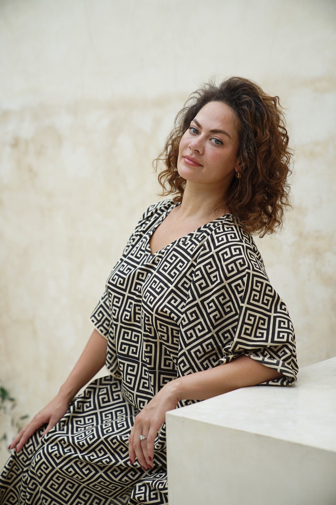 Kavya Long Kaftan - Geo Print