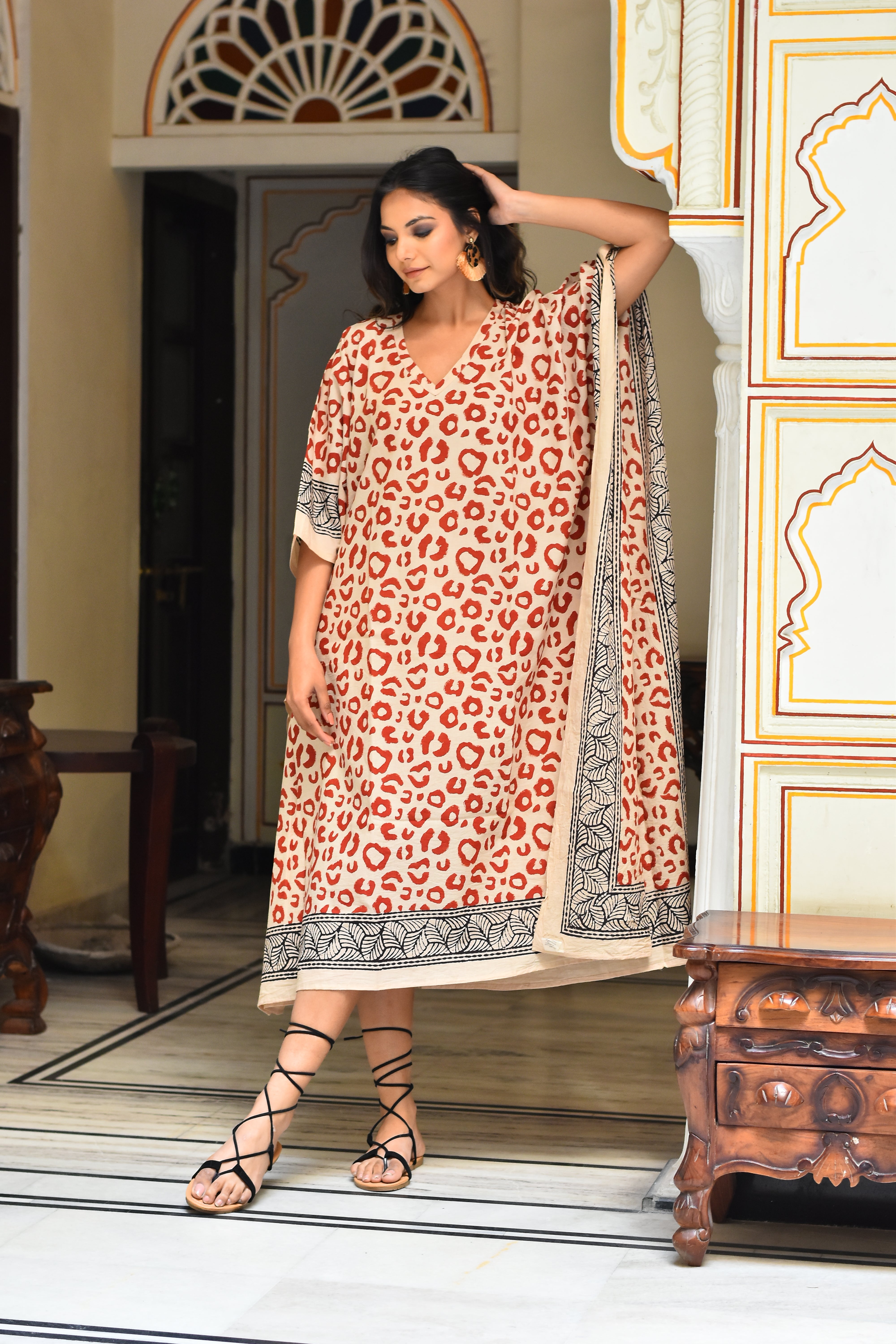 Kavya Long Kaftan - Leopard Print