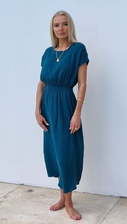 Magnolia Petrol Green Organic Double Gauze Dress