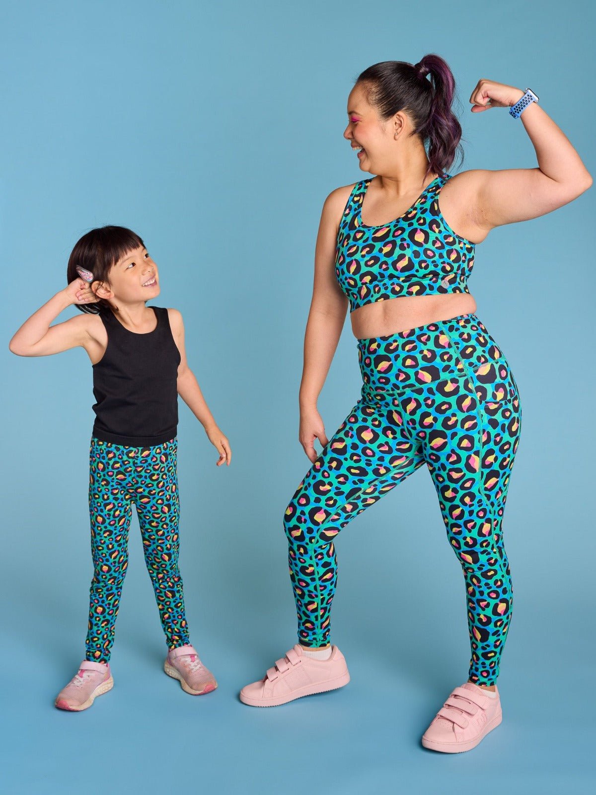 Neon Leopard - Bamboo Kids Leggings - Style Society Marketplace mum and daughter working out