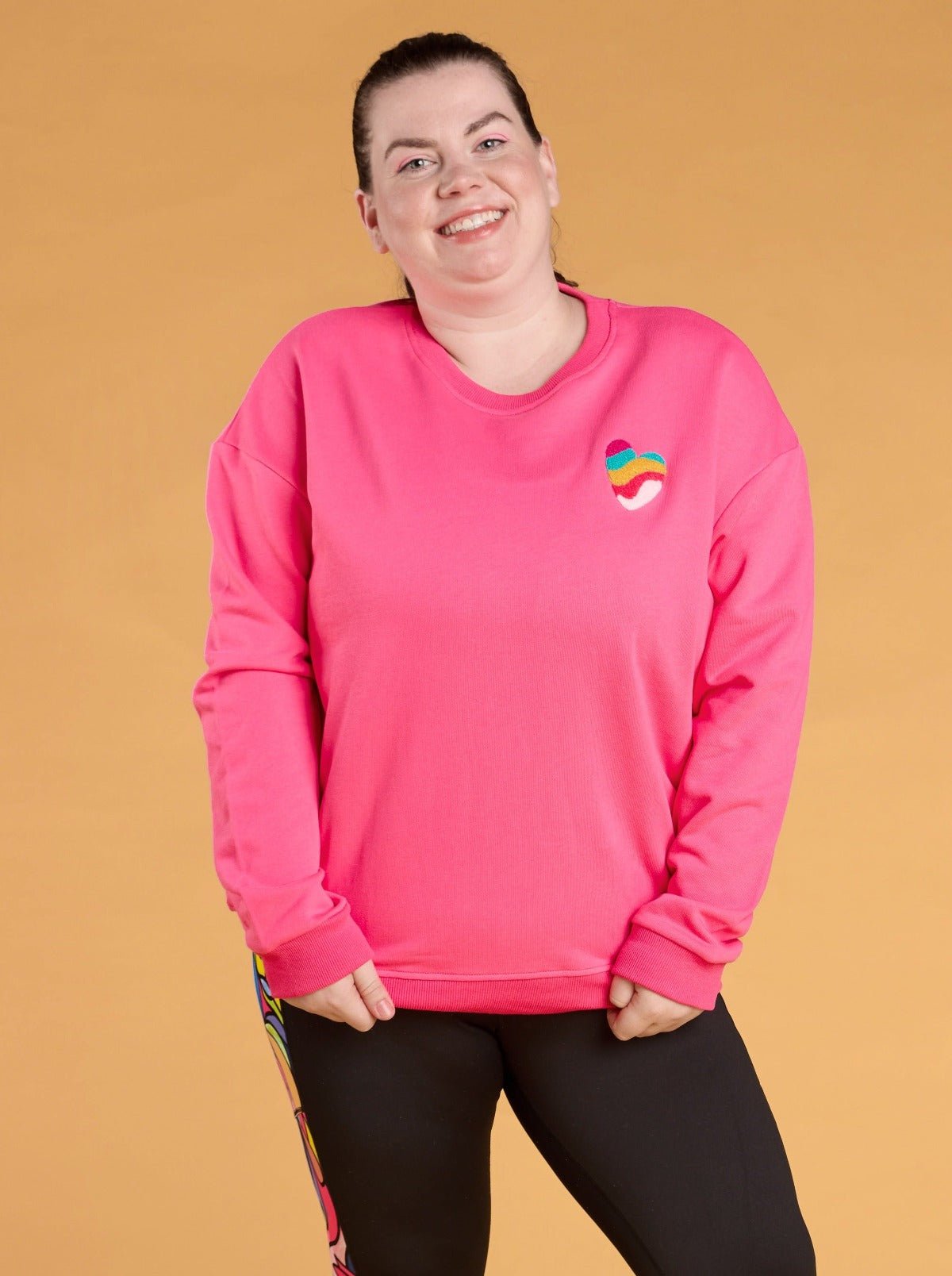 Rainbow at Heart Organic Cotton Sweatshirt - Dolly Pink - bright pink organic cotton jumper plus size - - Style Society Marketplace