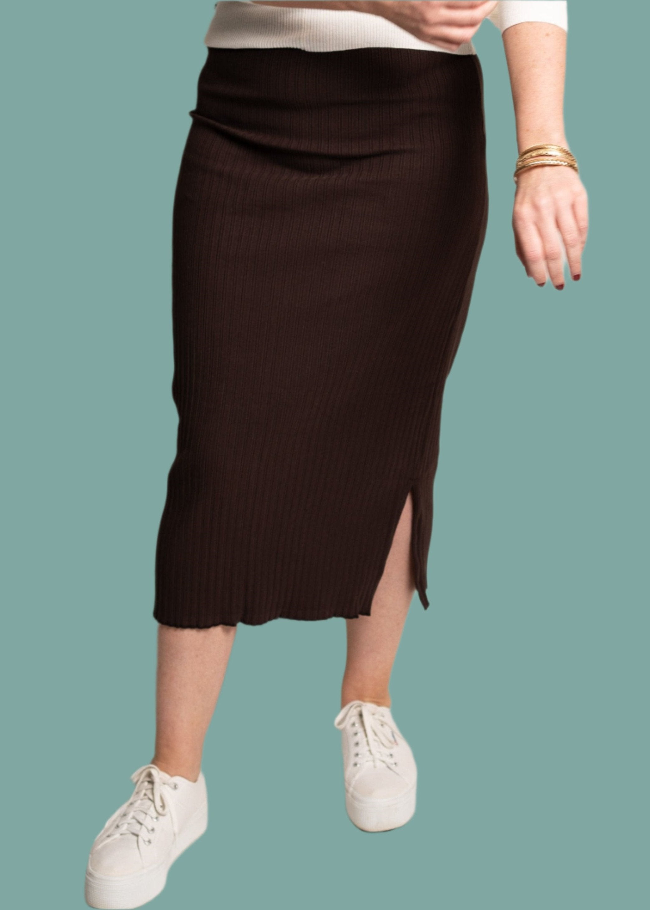 Rib Knit Midi Skirt in Hickory